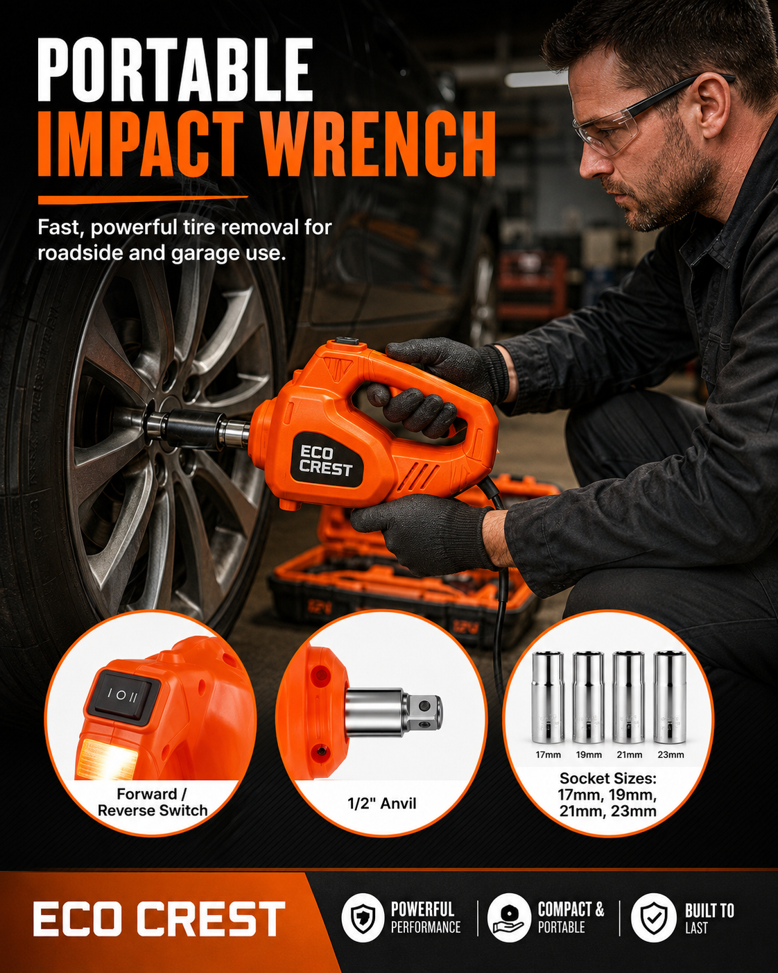 ECO CREST - 5-Ton Electric Hydraulic Car Jack Kit