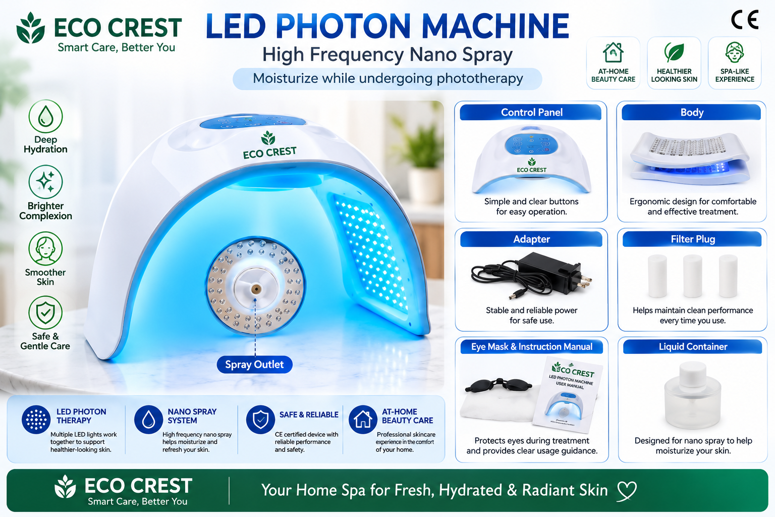 ECO CREST- 8-Color LED Face Therapy Mask – Skin Rejuvenation Device