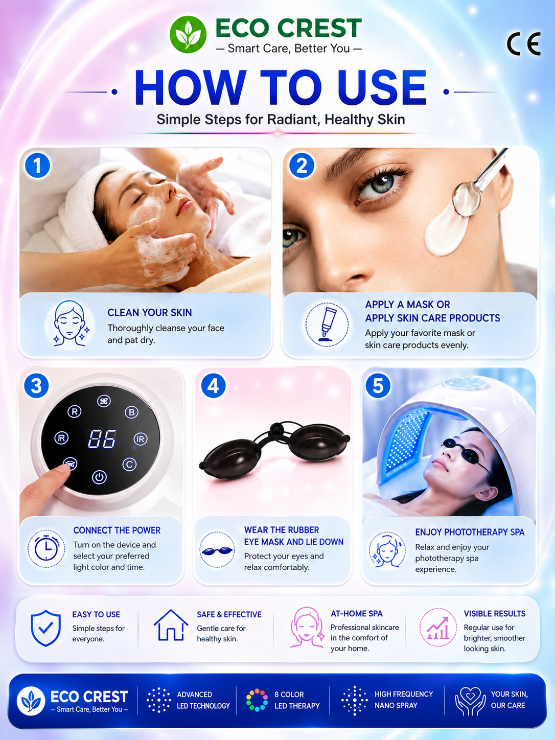 ECO CREST- 8-Color LED Face Therapy Mask – Skin Rejuvenation Device