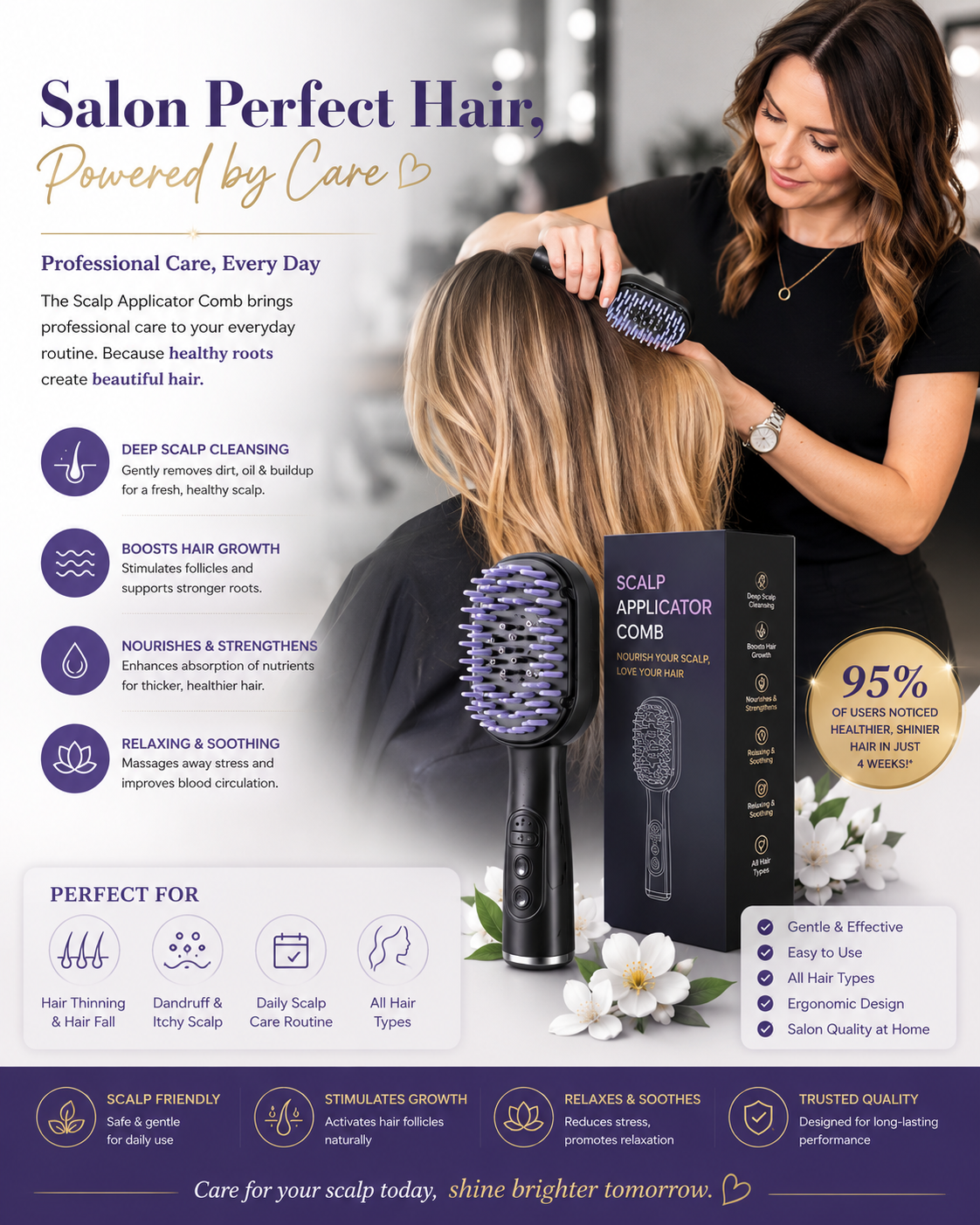30ML Scalp Applicator Comb Hygienic Liquid Filling Professional Liquid Guide Comb EMS Microcurrent Pulse Repeatable