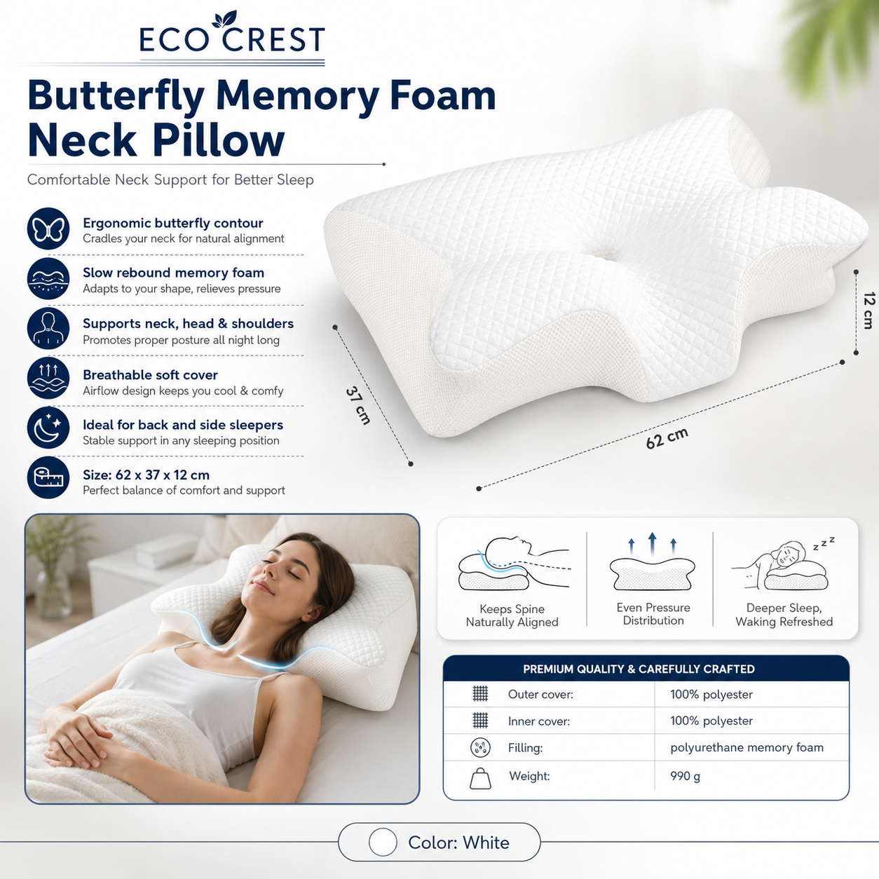 ECO CREST -Butterfly Contour Memory Foam Neck Pillow