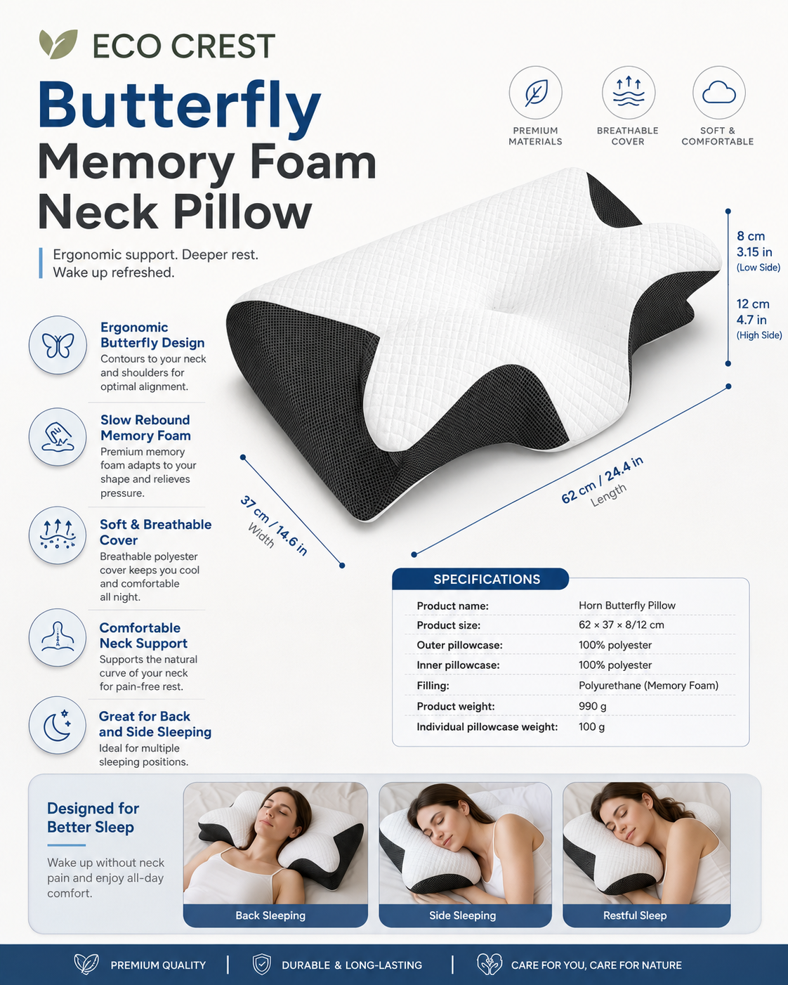 ECO CREST -Butterfly Contour Memory Foam Neck Pillow