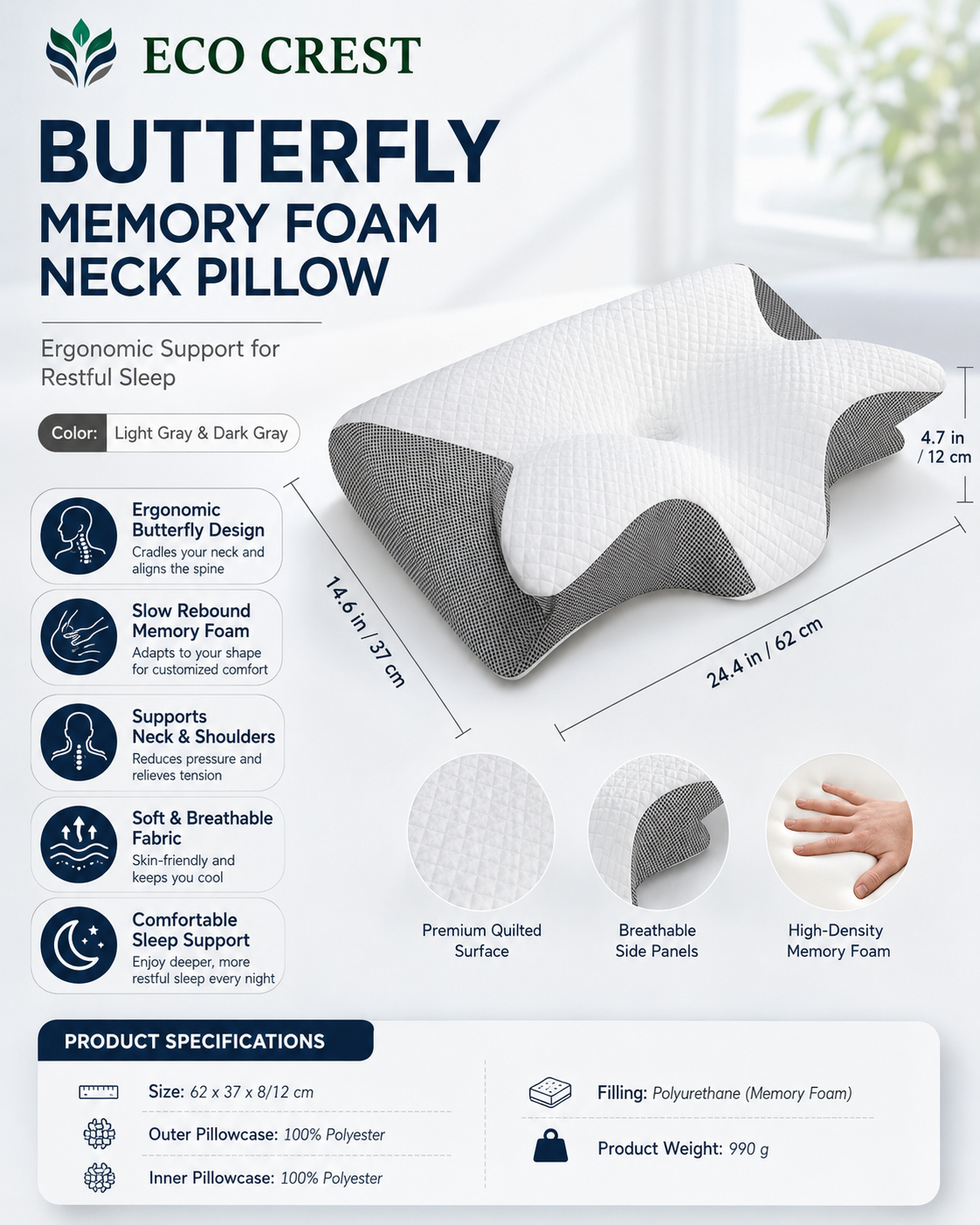 ECO CREST -Butterfly Contour Memory Foam Neck Pillow