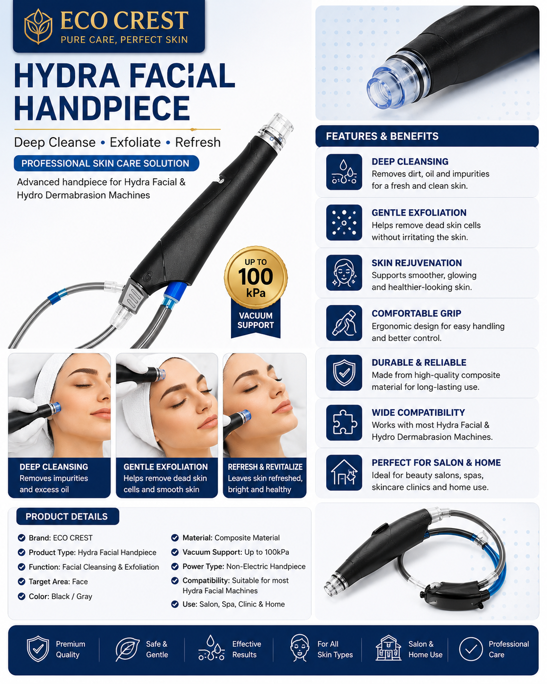 ECO CREST - Hydra Facial Cleaning Handpiece