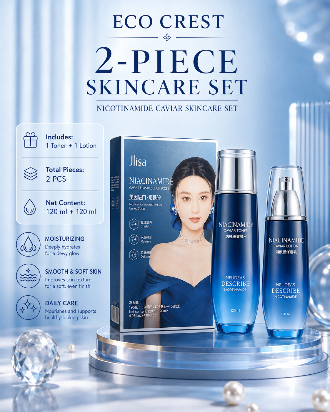 ECO CREST - Nicotinamide Caviar Toner & Lotion Set