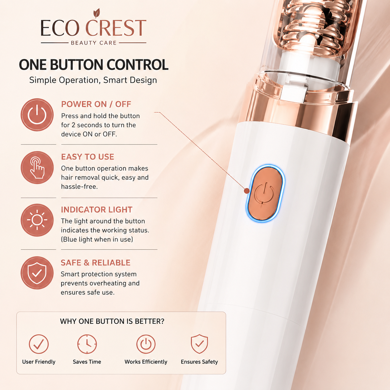 ECO CREST - Rechargeable Women's Facial Hair Remover