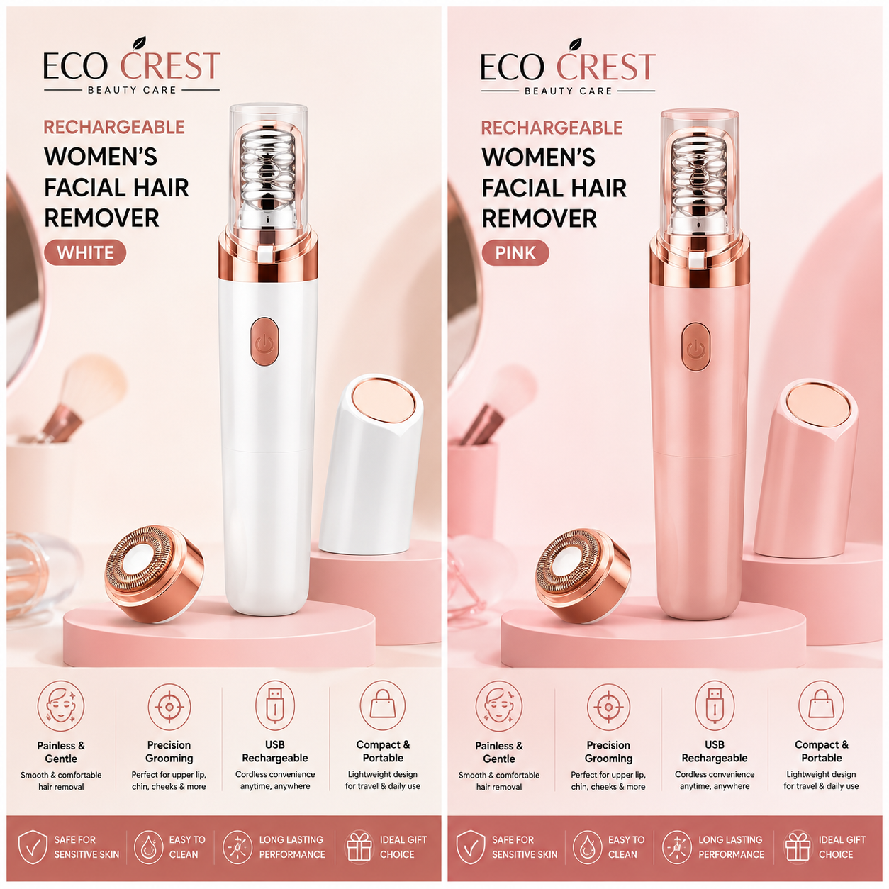 ECO CREST - Rechargeable Women's Facial Hair Remover