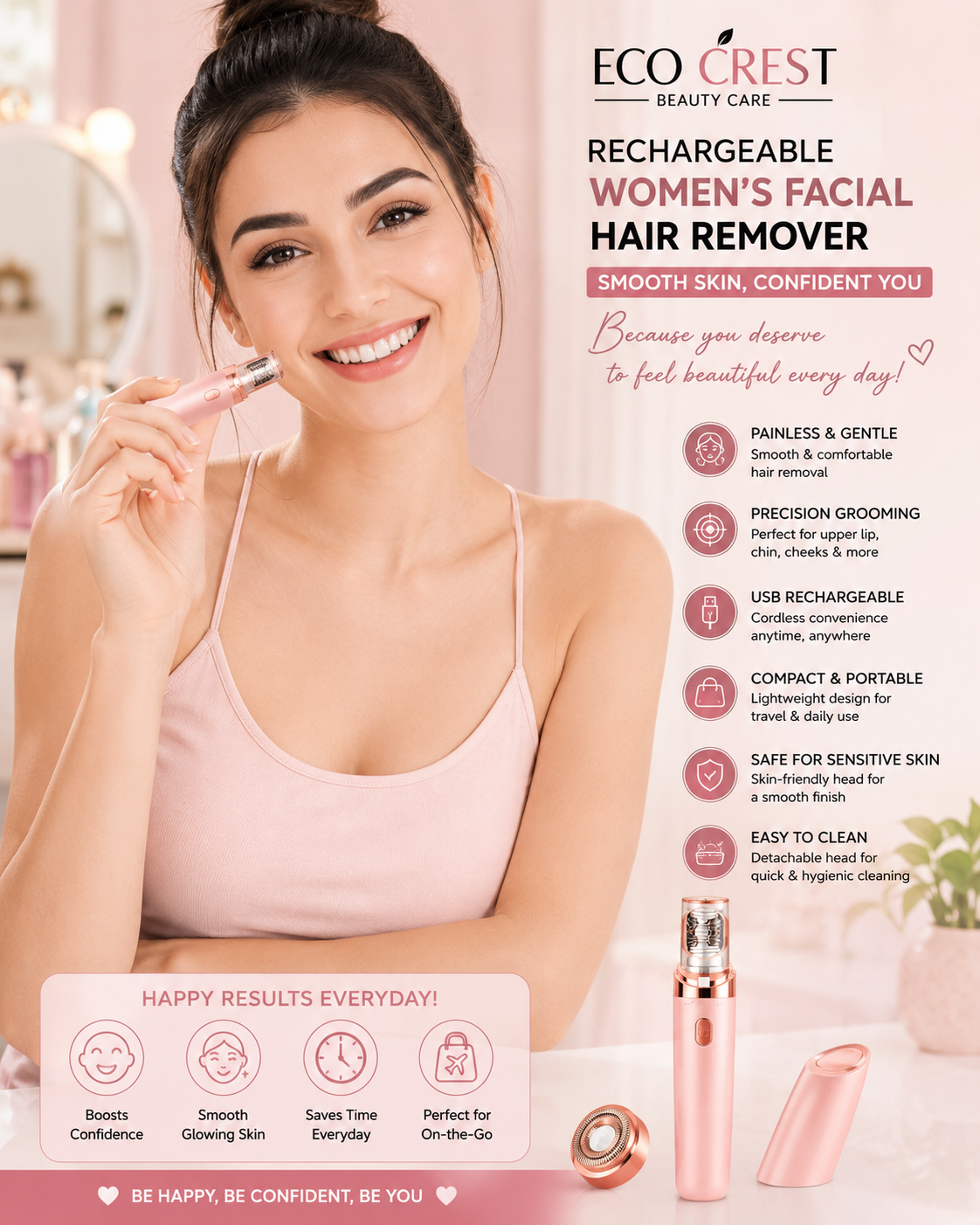ECO CREST - Rechargeable Women's Facial Hair Remover