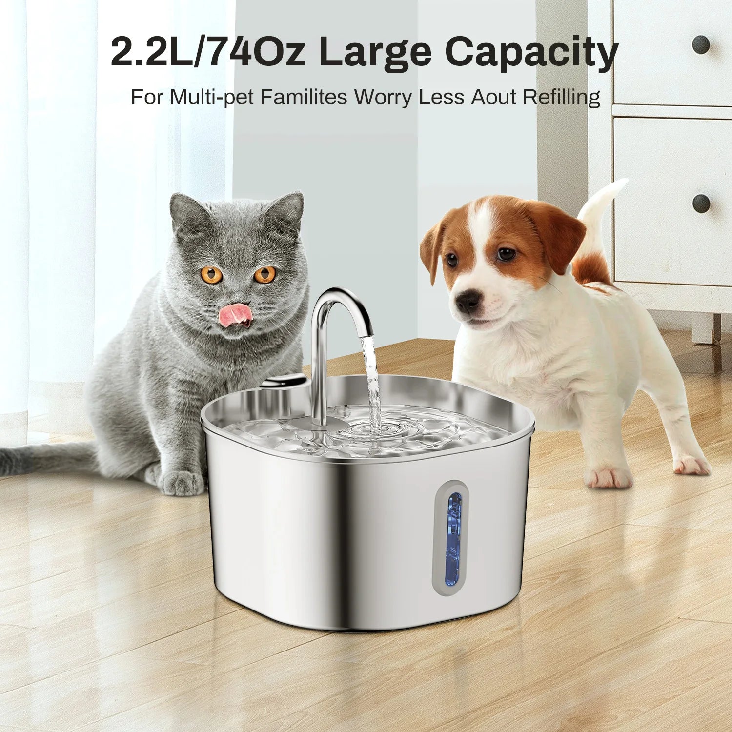ECO CREST - 2.2L Stainless Steel Pet Water Fountain