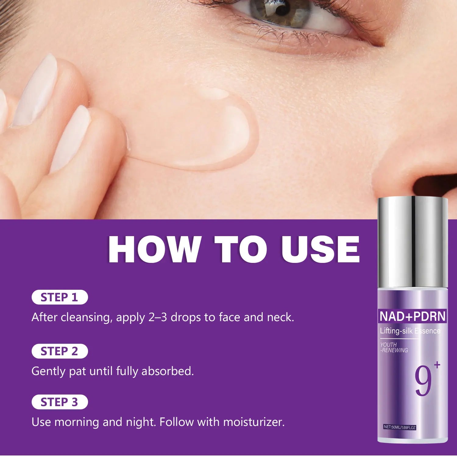 9+ NAD+ PDRN Lifting-sil Essence for Women Firming, Fade Fine Lines NAD+ Serum& Toner for Brightening Skin 50ML