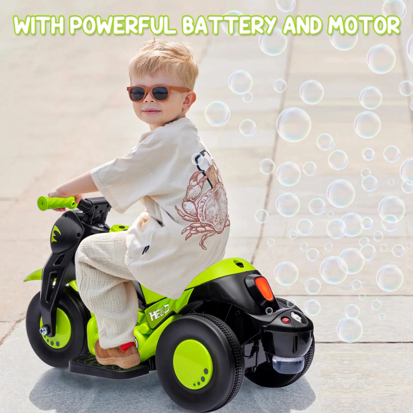 ECO CREST - 6V Kids Electric Ride-On Motorcycle with Bubble Machine