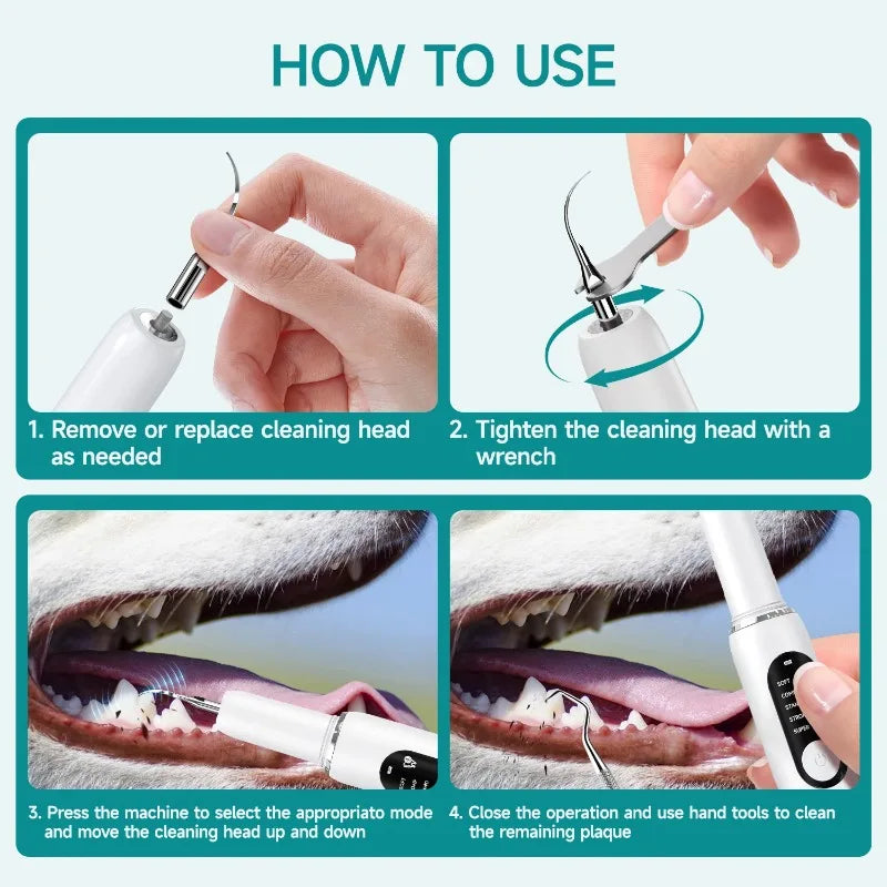 Dog Use Ultrasonic Tooth Cleaner Dog Cat Pet Dental Scaler for Tartar Removal Teeth Cleaning Tool with LED Light