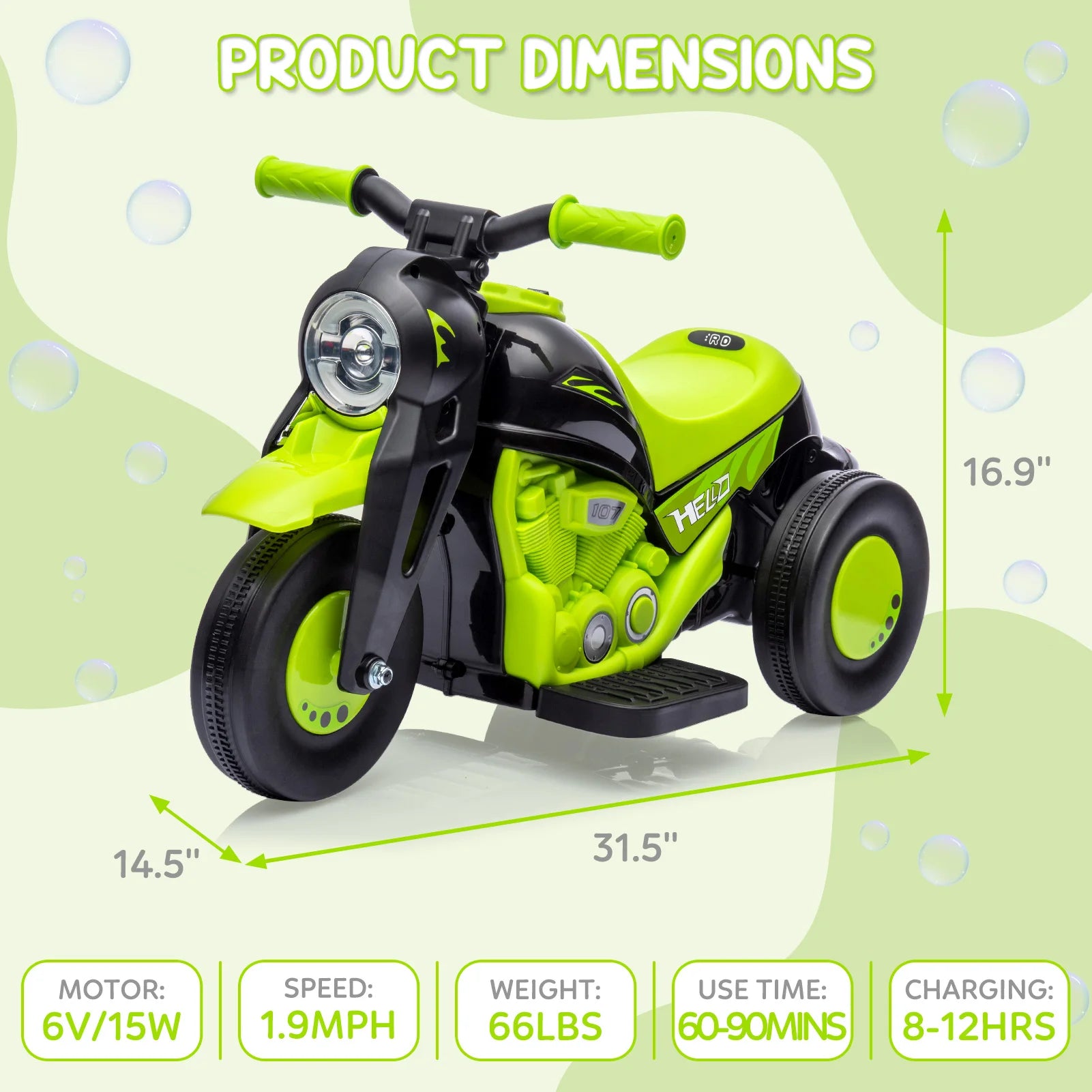 ECO CREST - 6V Kids Electric Ride-On Motorcycle with Bubble Machine
