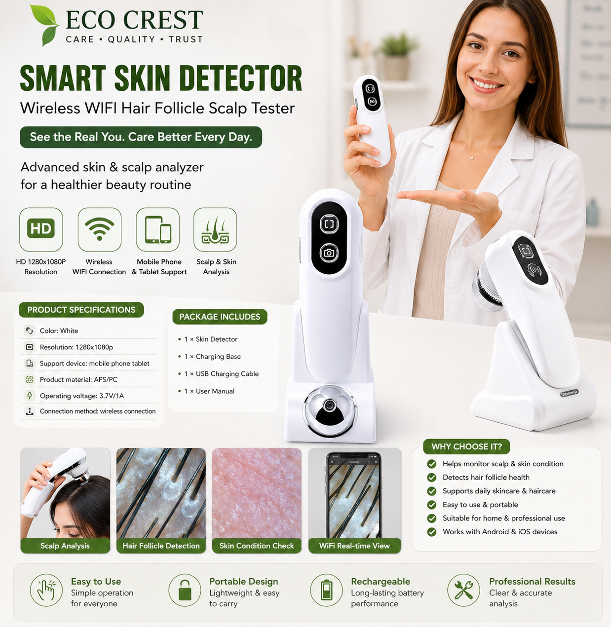 ECO CREST • Wireless Skin & Scalp Analyzer
