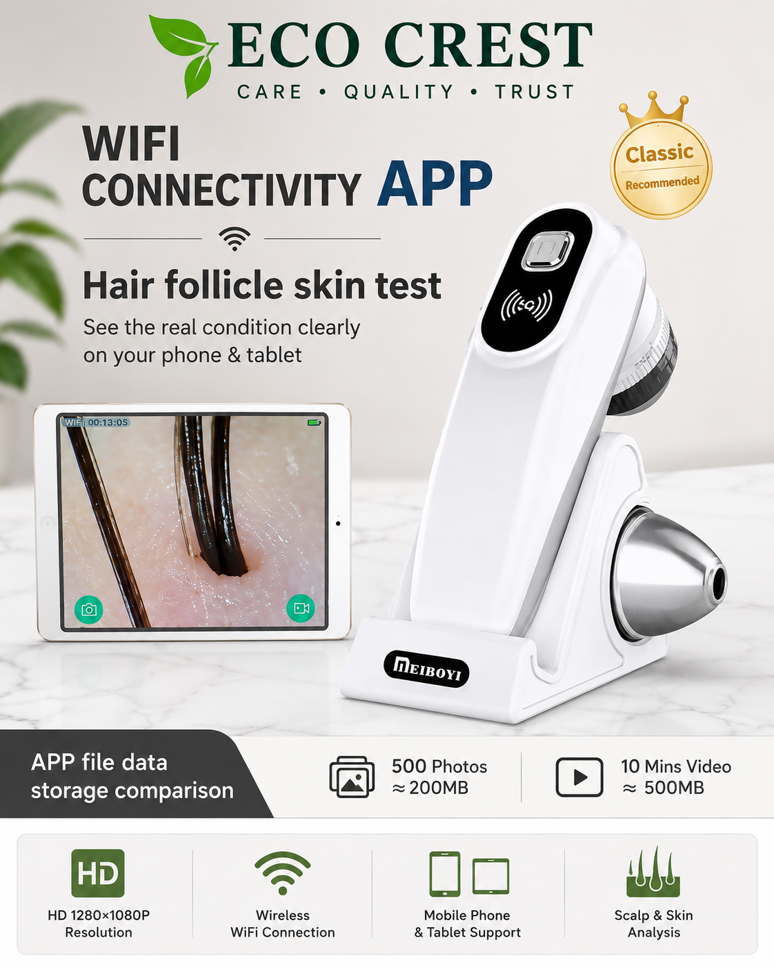 ECO CREST • Wireless Skin & Scalp Analyzer