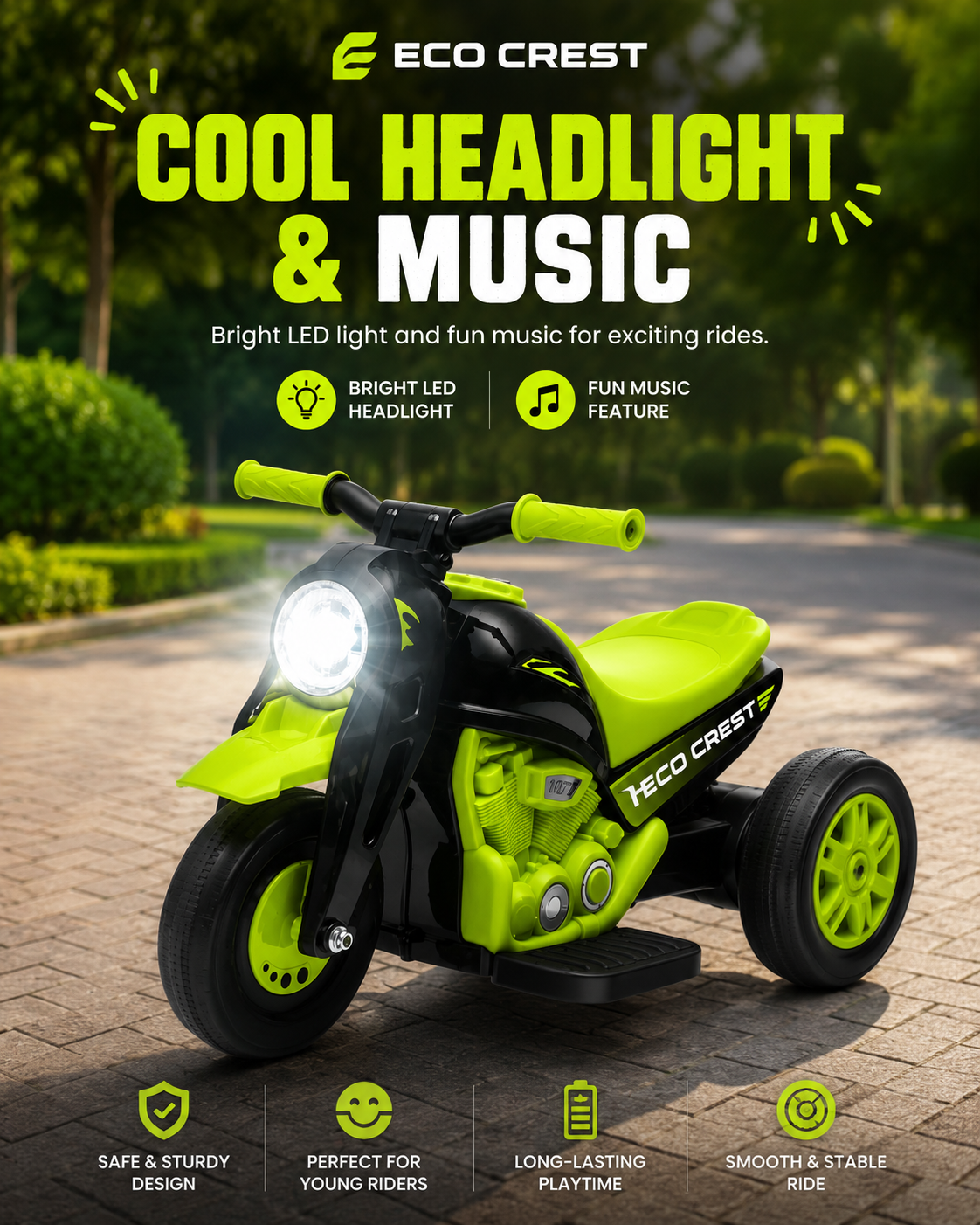 ECO CREST - 6V Kids Electric Ride-On Motorcycle with Bubble Machine