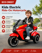 ECO CREST - 12V Electric Ride-On Motorcycle Tricycle for Kids Ages 3-12