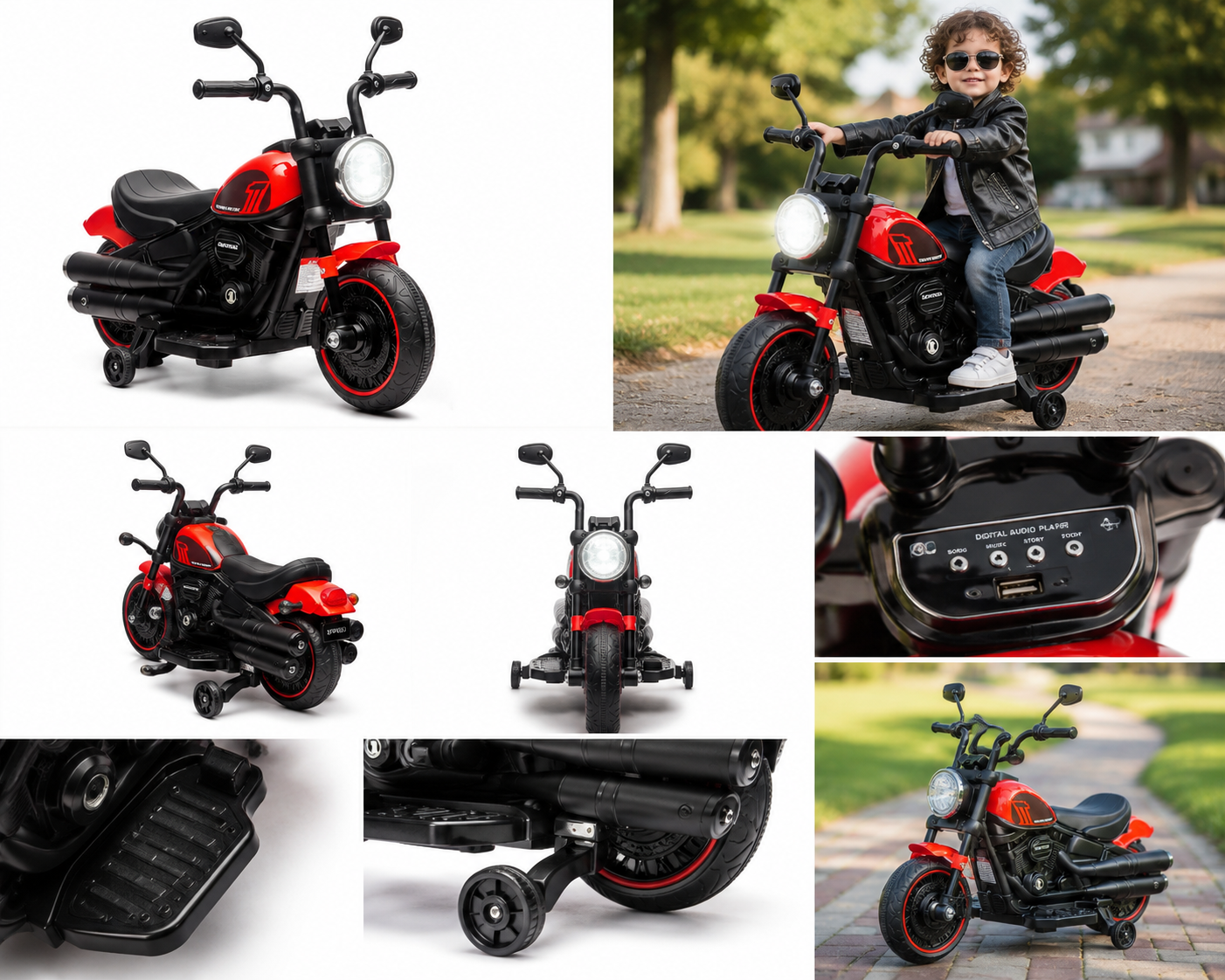 ECO CREST - Kids Electric Ride-On Motorcycle with Training Wheels
