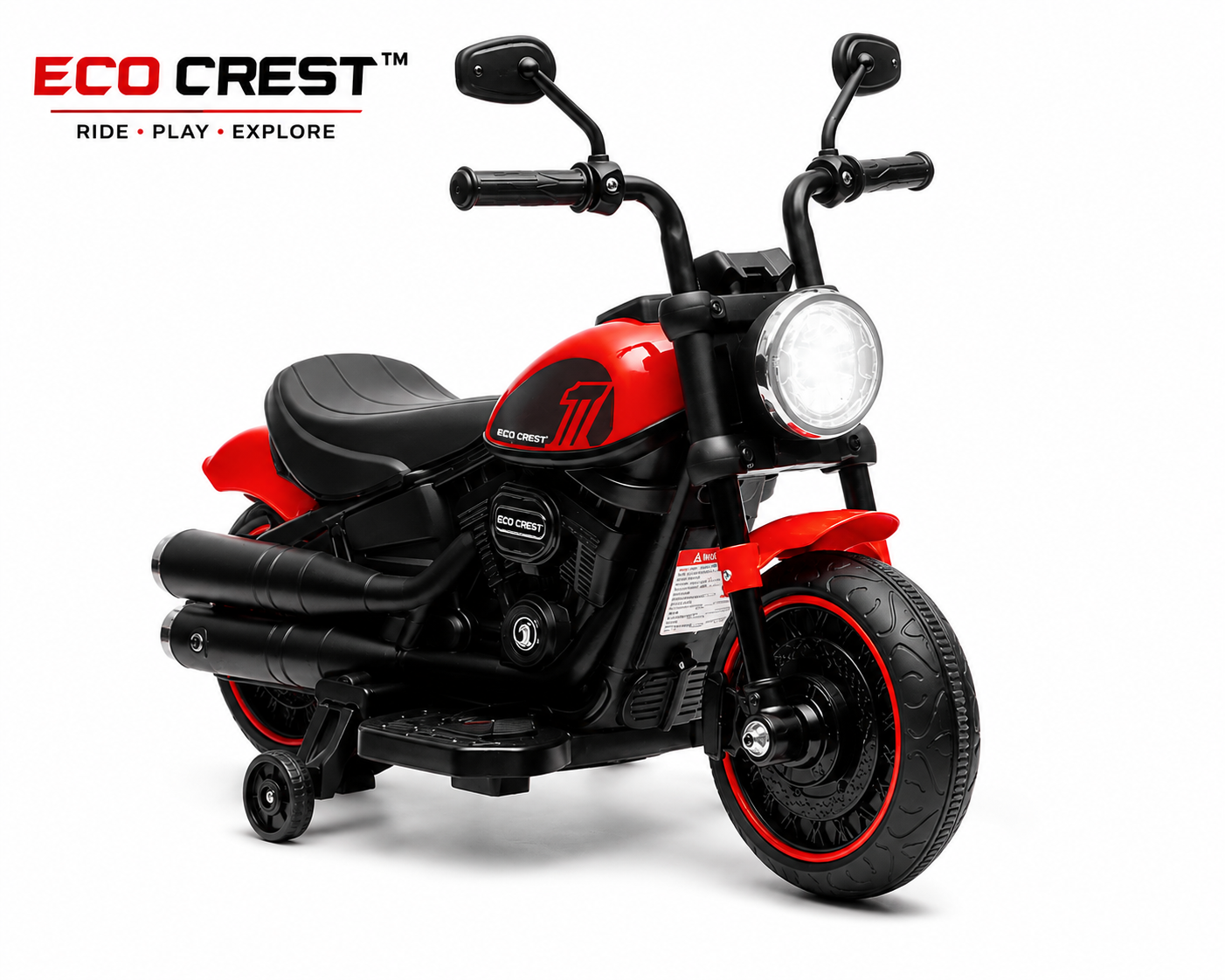 ECO CREST - Kids Electric Ride-On Motorcycle with Training Wheels