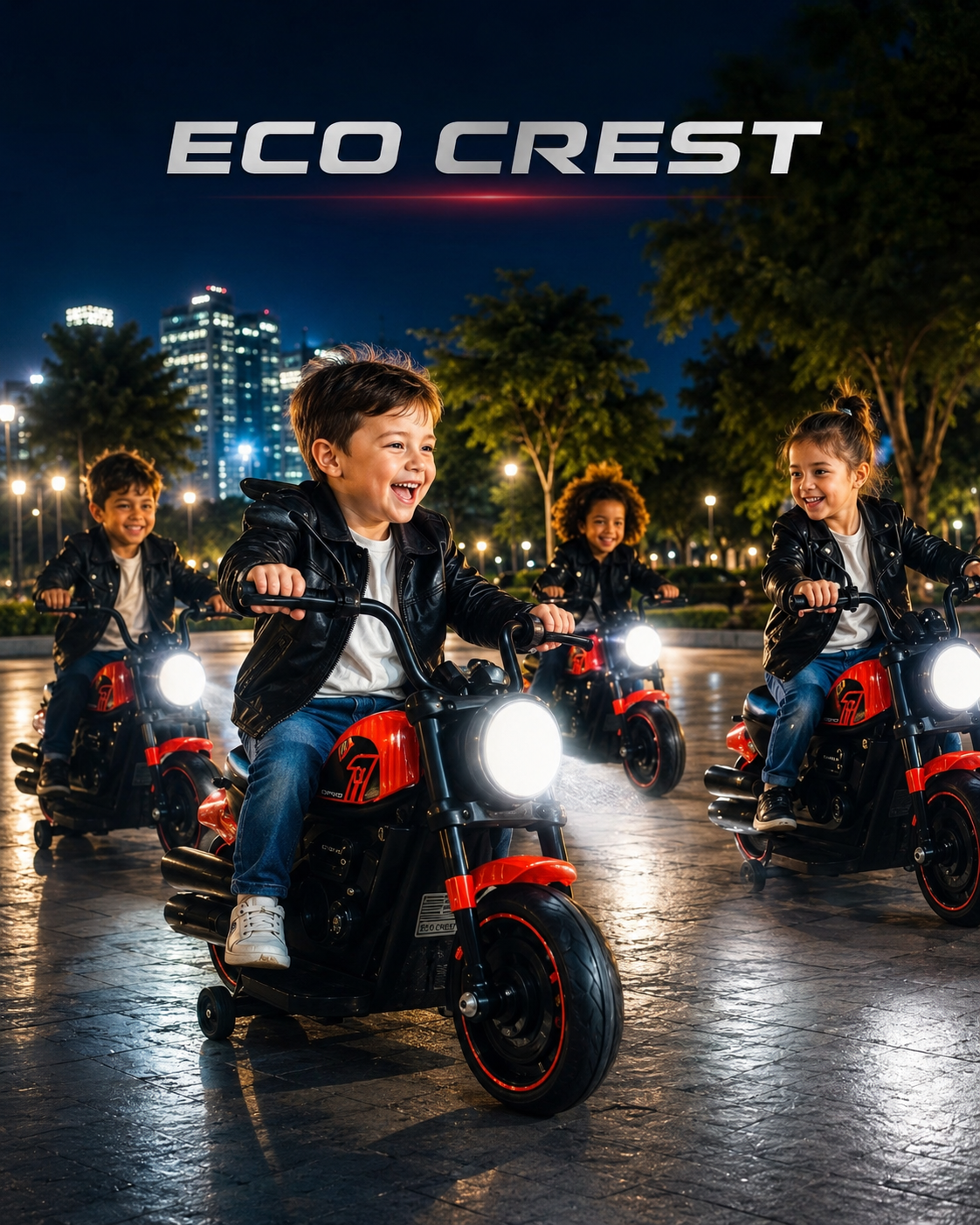 ECO CREST - Kids Electric Ride-On Motorcycle with Training Wheels