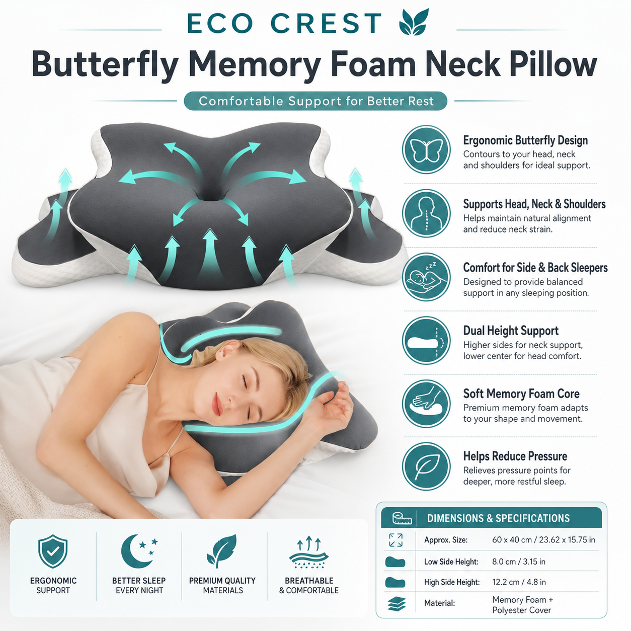 ECO CREST- Butterfly Memory Foam Neck Support Pillow