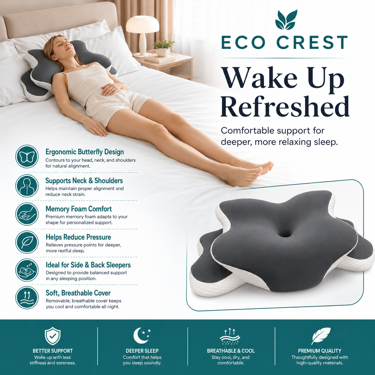 ECO CREST- Butterfly Memory Foam Neck Support Pillow