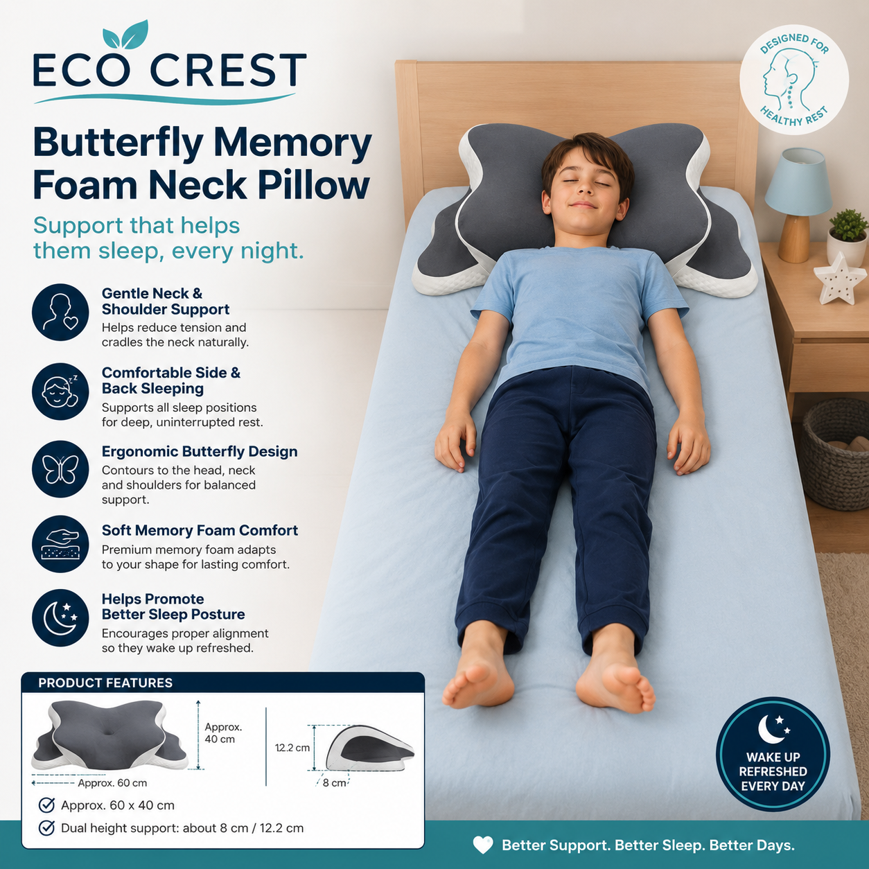 ECO CREST- Butterfly Memory Foam Neck Support Pillow