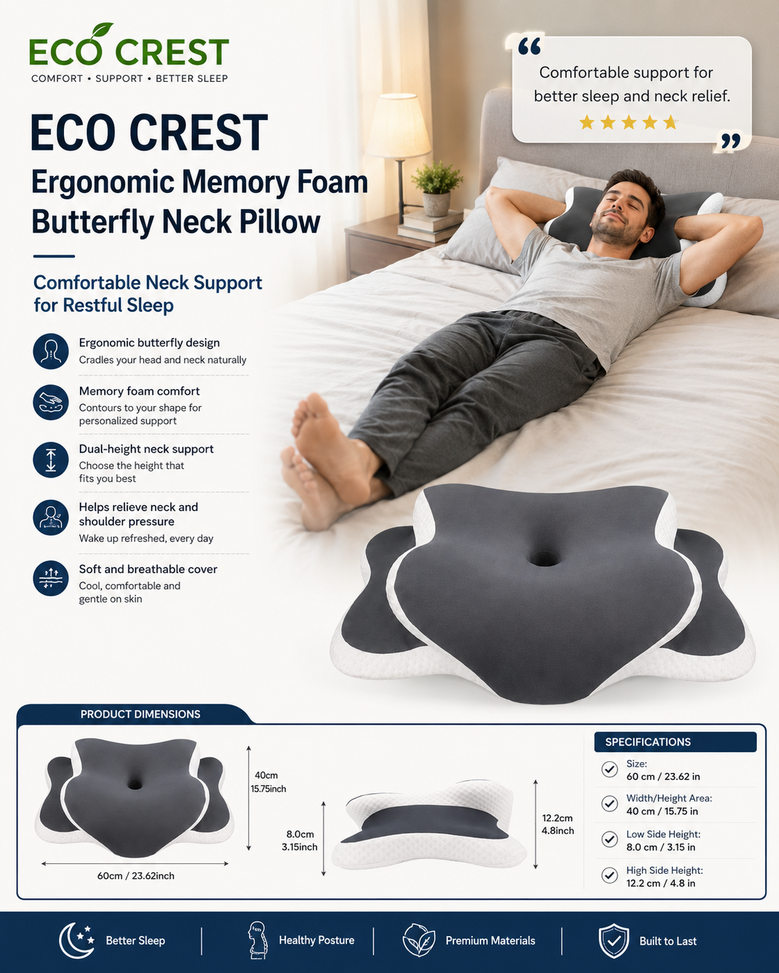 ECO CREST- Butterfly Memory Foam Neck Support Pillow